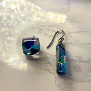 Mismatched blue glass earrings